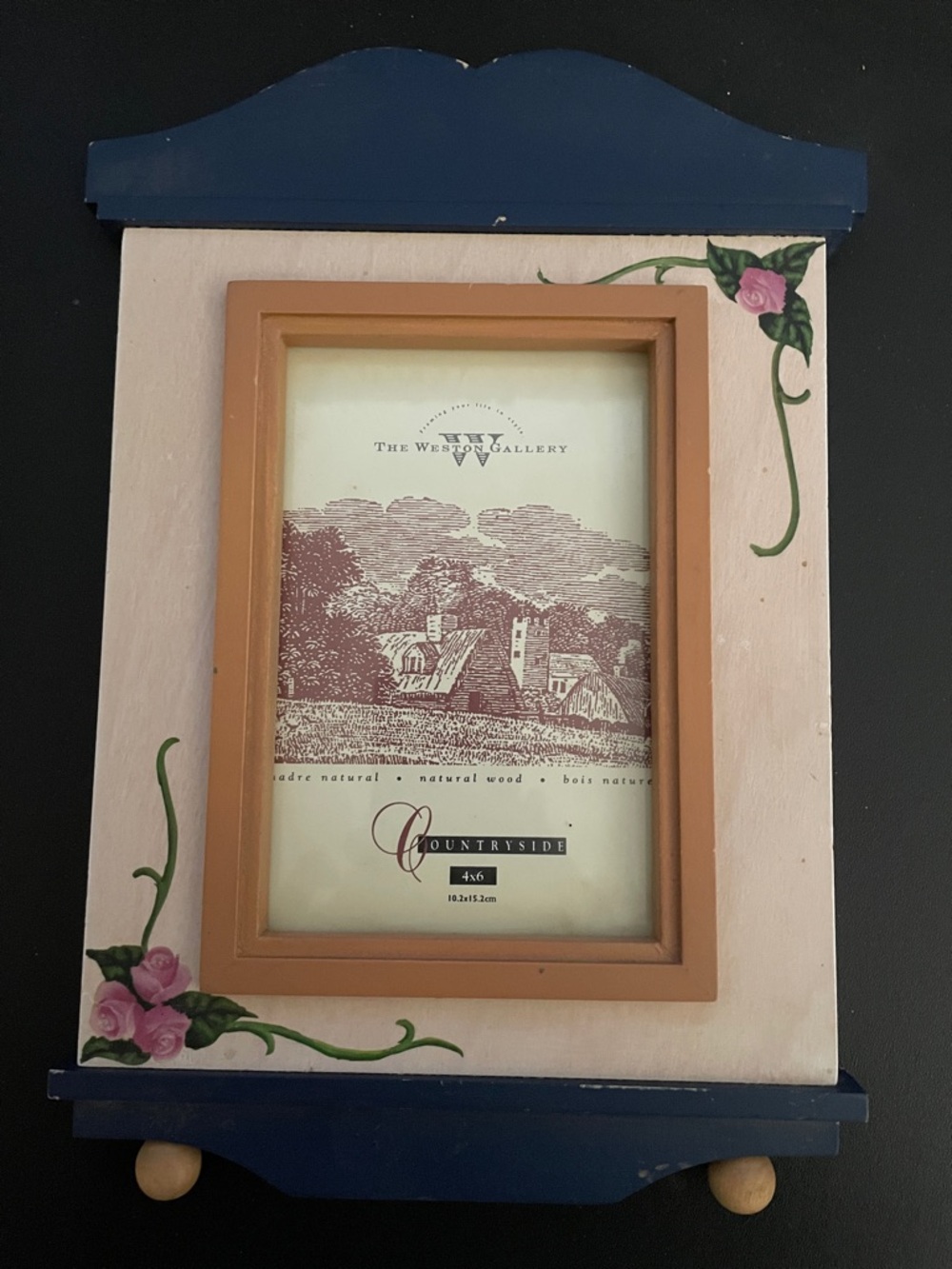 Hand-Painted Pink & Blue Countryside Picture Frame